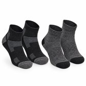 Norfolk - Dubbellaagse Anti-Blaren - Merino Wol Wandelsokken - 2 Paar - Maat 39-42 - Zwart/Grijs - Avery qtr