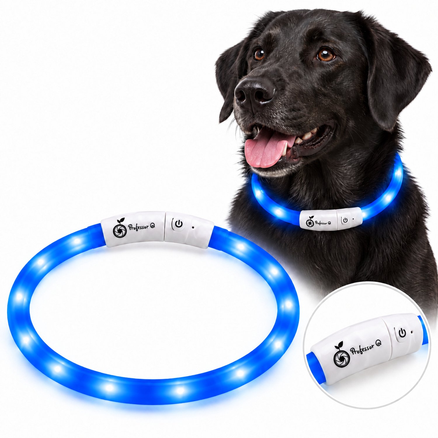 Professor Q LED Hondenhalsband - Lichtgevende Halsband - Blauw S 36 cm - USB Oplaadbaar - Op Maat te Knippen - 3 Lichtstanden