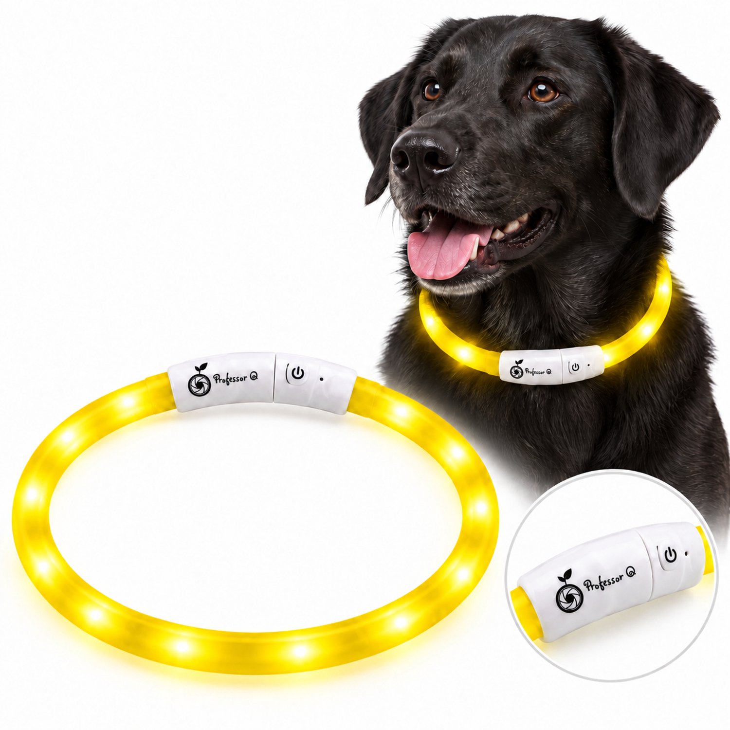 Professor Q LED Hondenhalsband - Lichtgevende Halsband - Geel XL 71 cm - USB Oplaadbaar - Op Maat te Knippen - 3 Lichtstanden