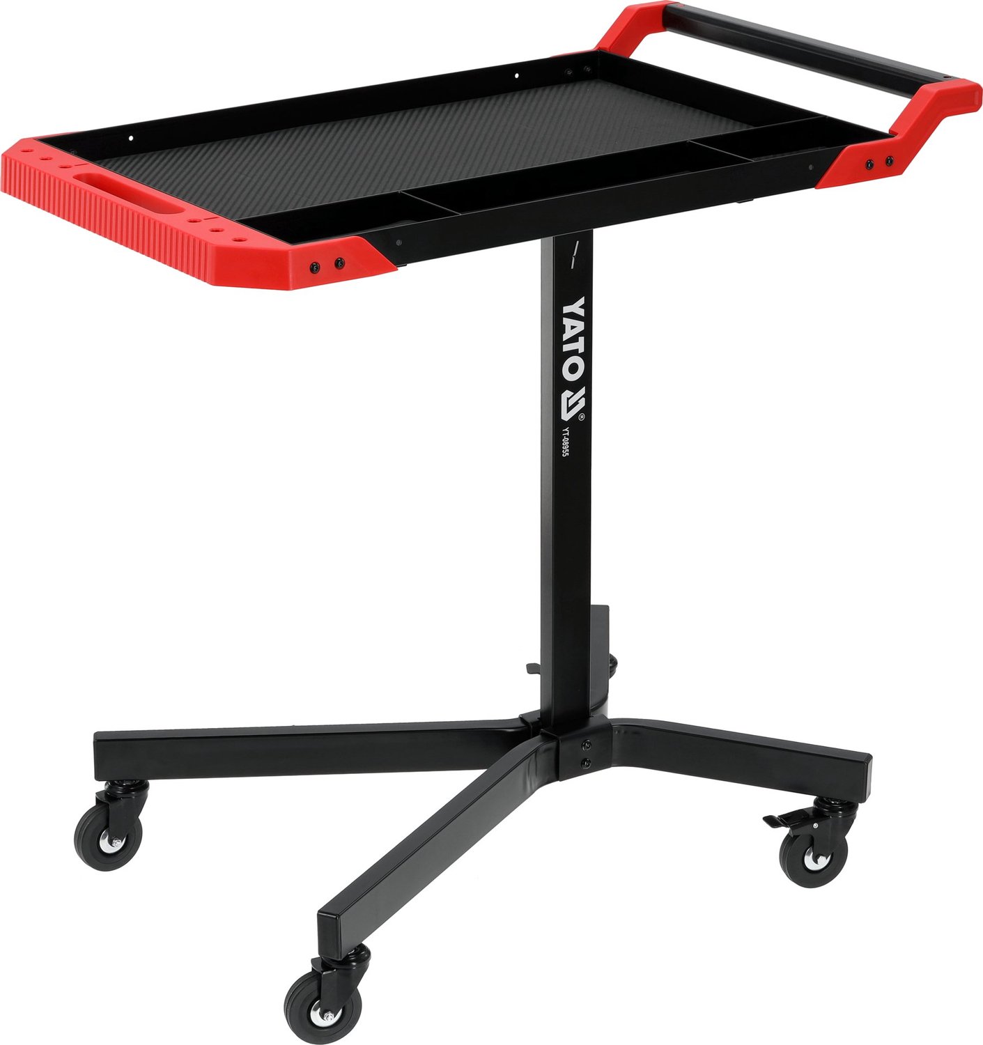 YATO YT-08955 Verrijdbare Werkplaatswagen / Mobiele Servicetafel - In Hoogte Verstelbaar (89-122 cm) - Met EVA Anti-slipmat & Sortiebak - 2 Wielen met Rem - Stalen Laptoptafel voor Werkplaats