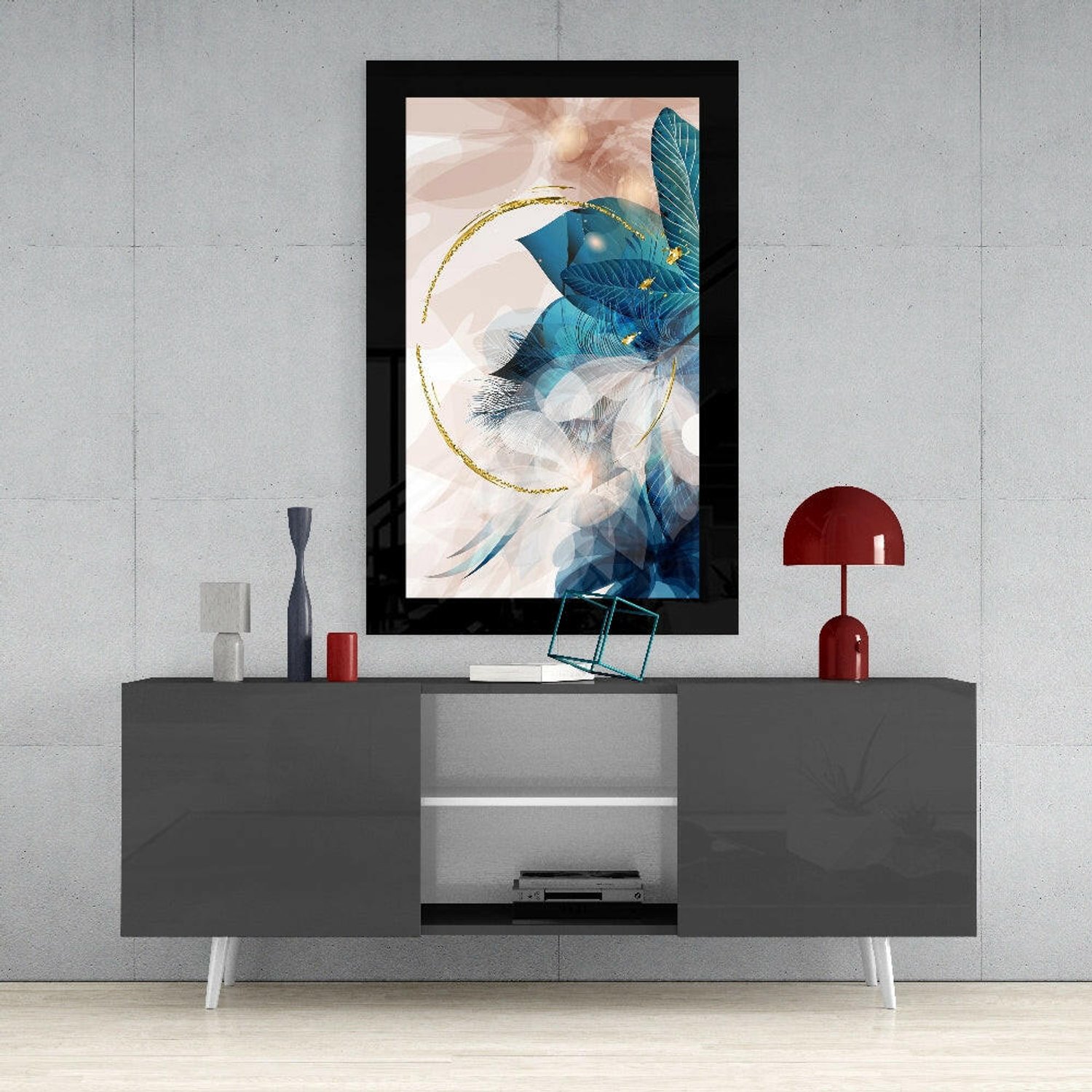 Glasschilderij – Abstracte Bladeren – Abstracte Wandkunst