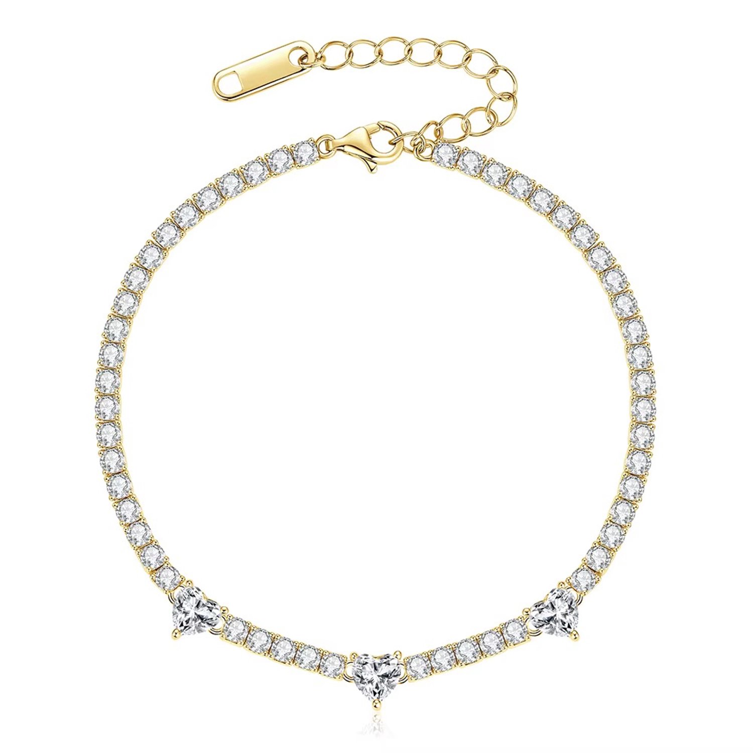 Selevie Tennisarmband Goud met Moissanite Harten – Luxe Armband – Sparkling Diamond Look
