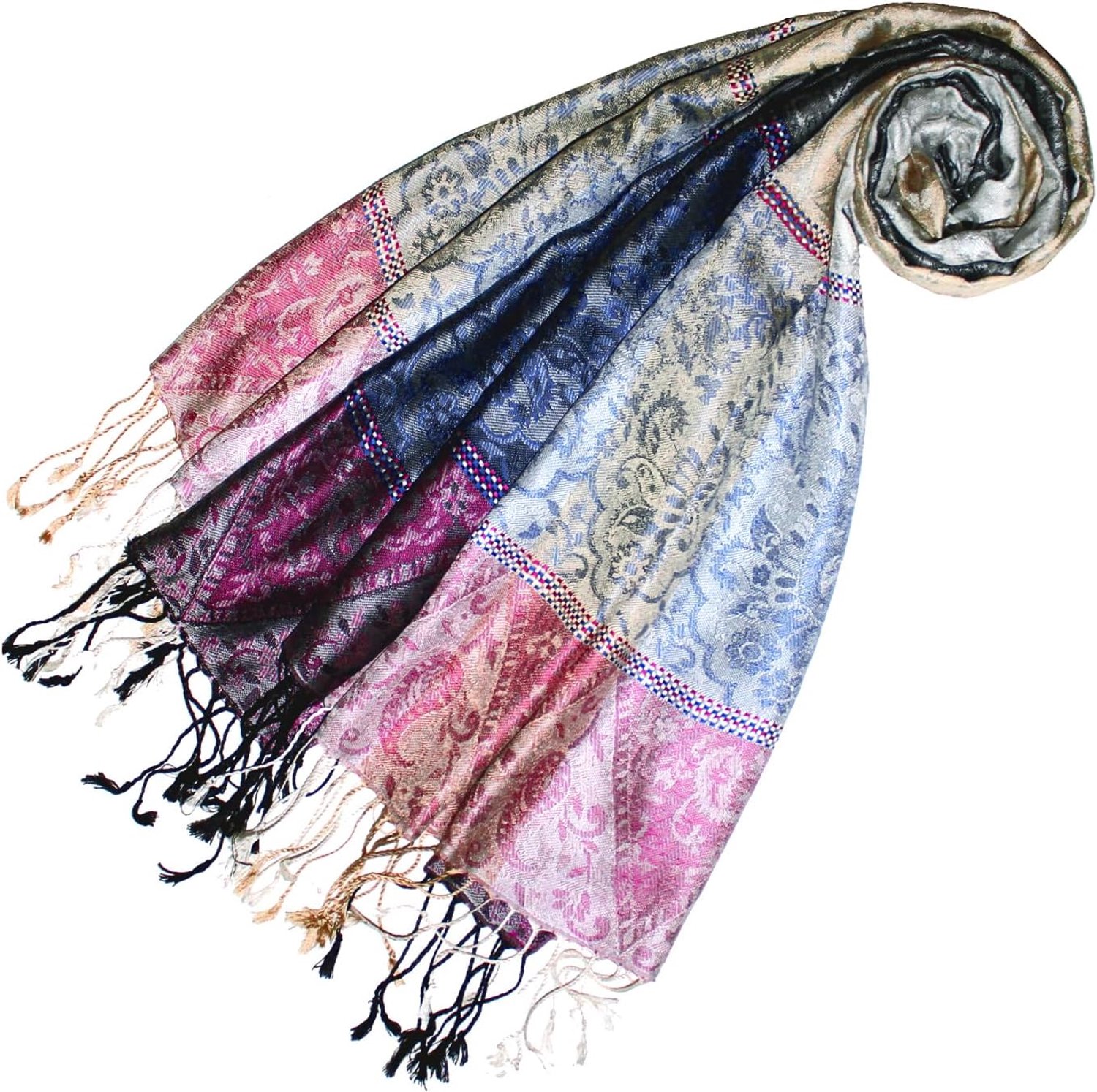 Lorenzo Cana Zijden Pashmina Sjaal Jacquard Paisley Lichtblauw Roze