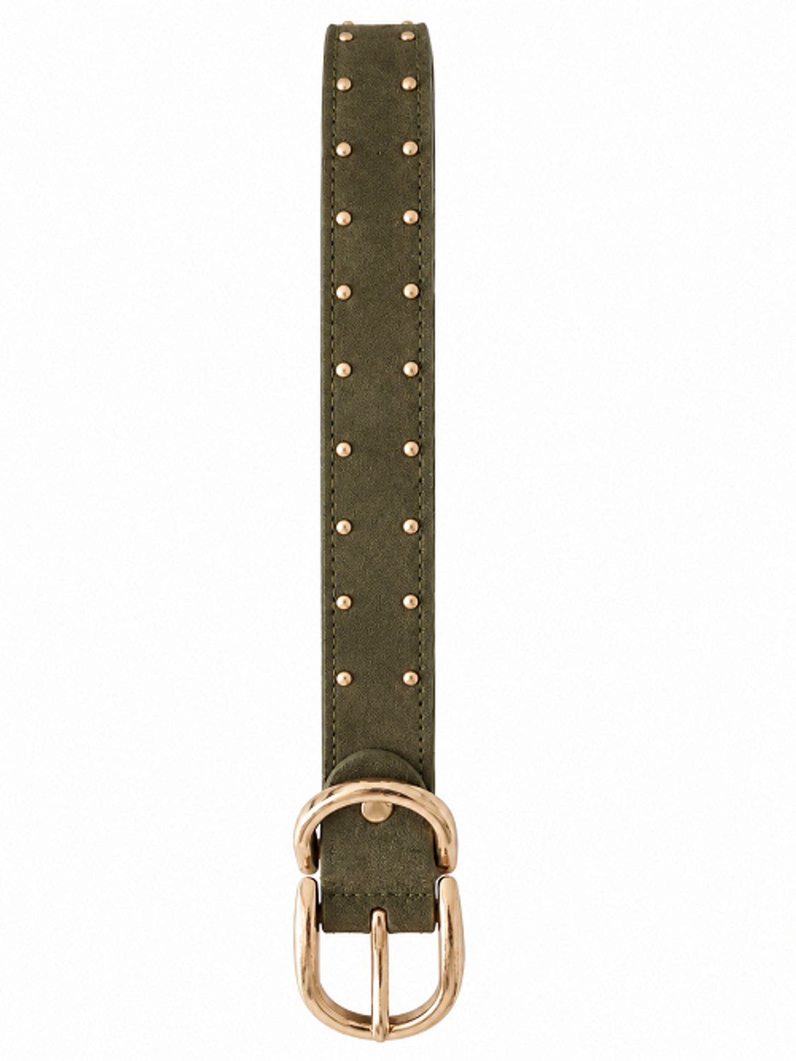 SH-Leer met Suedine-dames riem-met studs-gouden gesp-Kaki legergroen- 85 t/m105