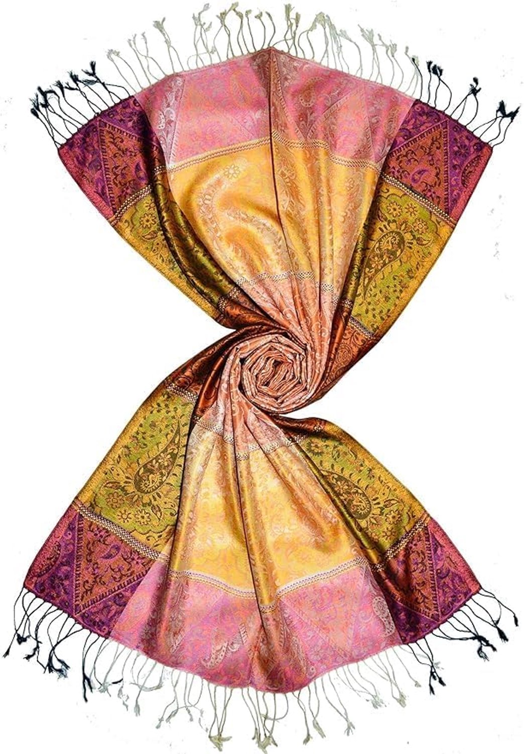 Luxe Zijden Sjaal Dames - Paisley Patroon - Geel-Oranje