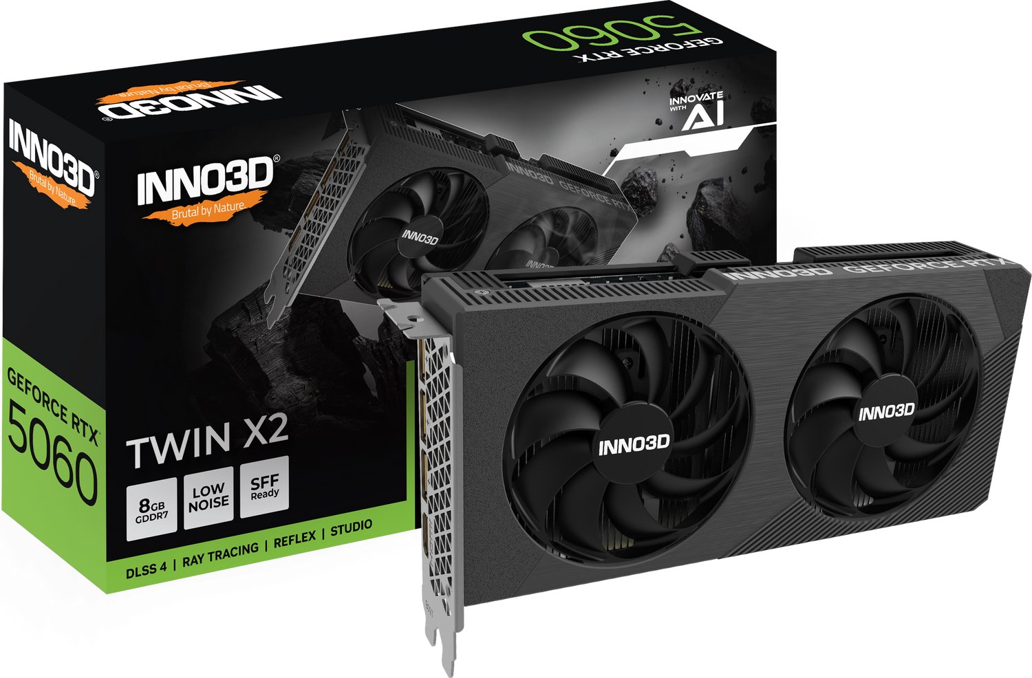 Inno3D GeForce RTX 5060 Twin X2 V2 - 8GB GDDR7 - PCIe 5.0 - 3x DisplayPort - HDMI - Zwart