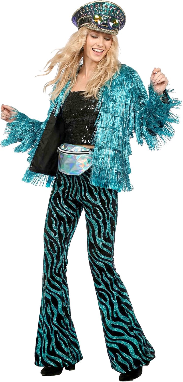 Party Glitter Broek Velvet Waves Aqua - Maat XL