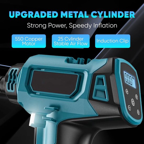 Heidat accu compressor - Luchtcompressor - Incl 2 x accu - Bandenpomp 18V - Auto en fiets - Digitaal en Led - Met 12V auto-aansluiting — afbeelding 3