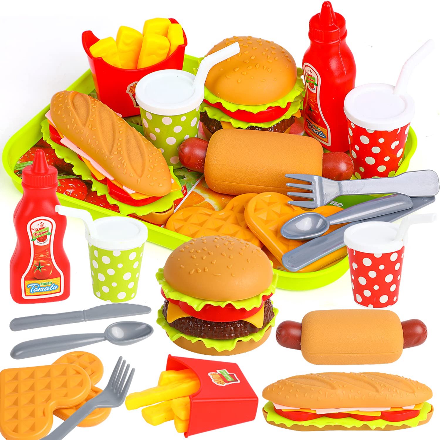 Speelgoed Voor Fantasiespel, Speelset Met Speelgoedvoedsel (Hamburger En Frietjes), Educatief Cadeau, Geschikt Voor Jongens En Meisjes.