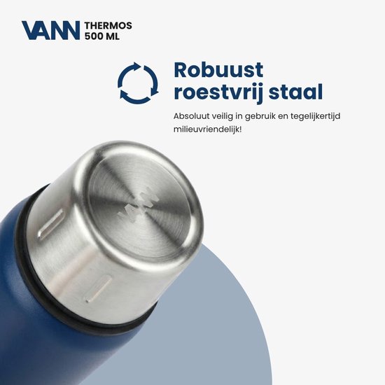 VANN® Kleine Thermoskan 500 ML – 3-Wandige RVS Thermosfles voor Koffie & Thee – 2-in-1 Dop als Beker – 100% Plasticvrij – Donkerblauw – VANN Ritual Thermos® — cadeau in Koken & Dineren - foto 4
