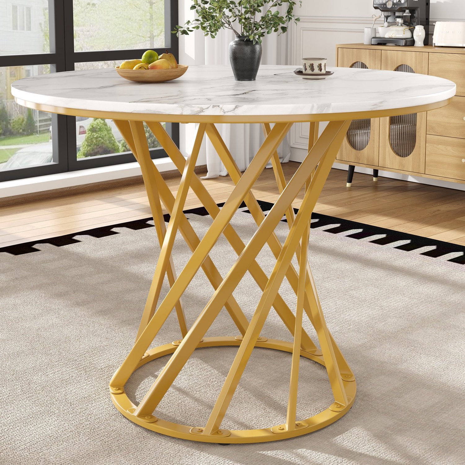 CHICFURN Eettafel - 4 personen - verstelbare poten - metaal - wit goud