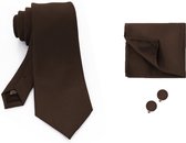 Sorprese Stropdas met Pochet - Donkerbruin - 7.5cm - Micro Ribstructuur - Stropdassen - Pochette - Cadeau