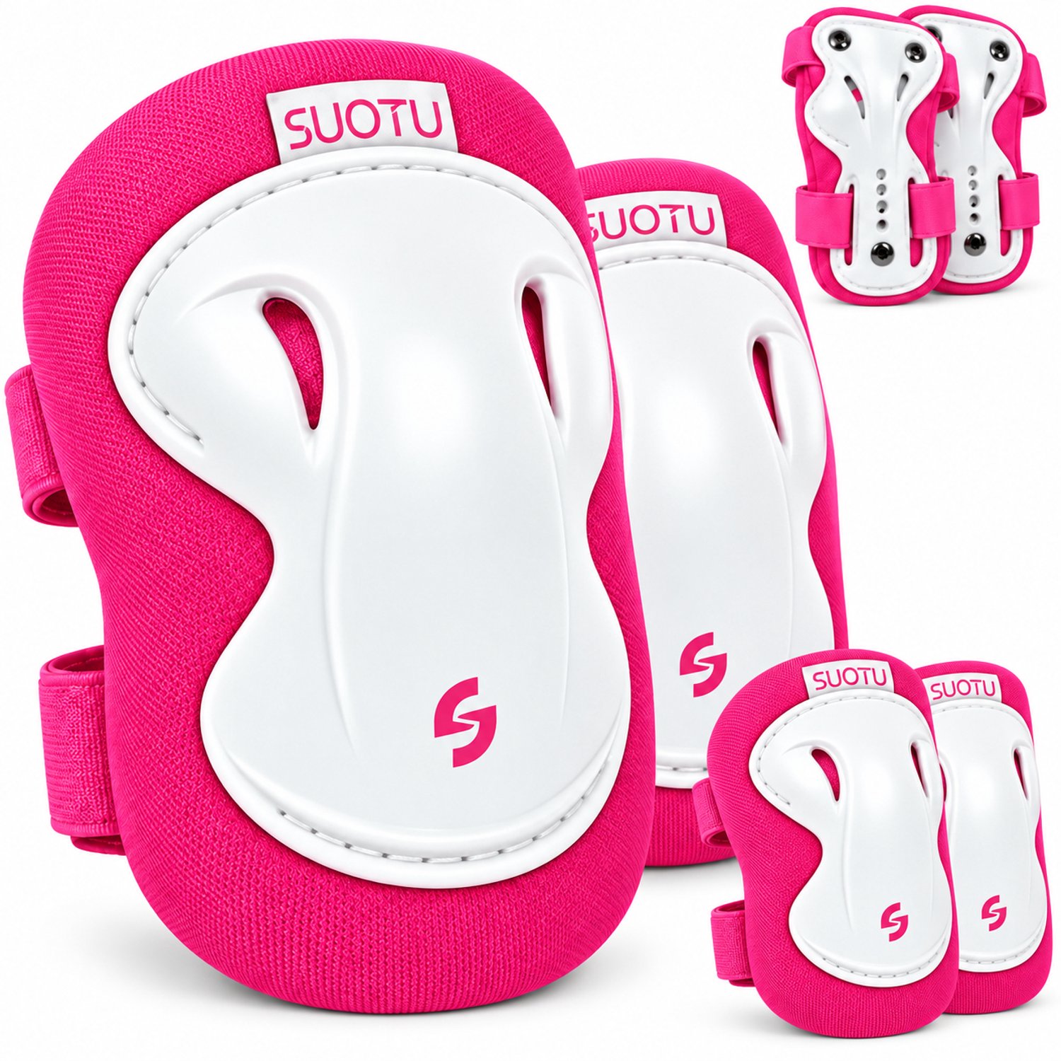 Suotu Skate Beschermset Kinderen - Skate bescherming - Skeeler Beschermset - Roze/Wit - S