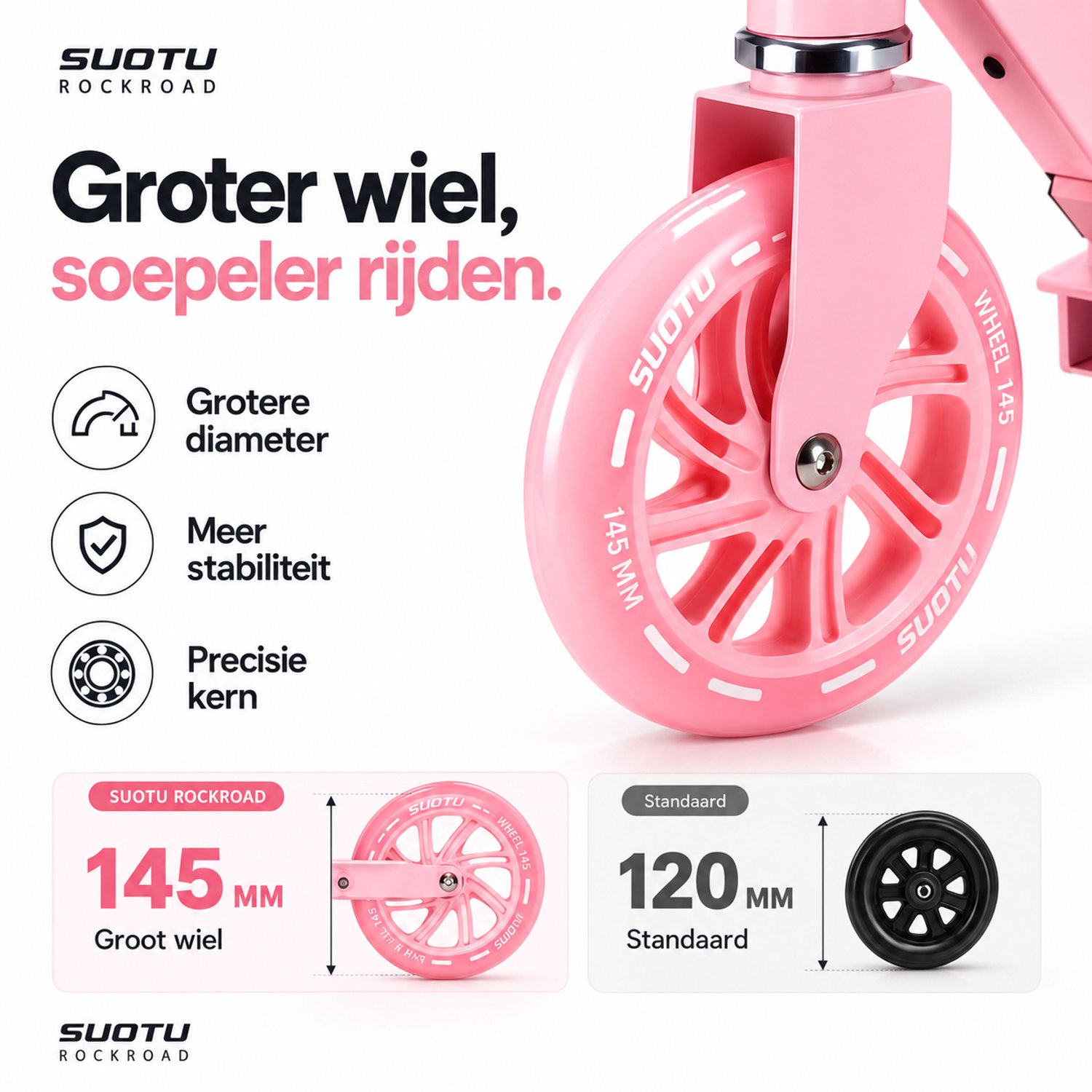 Suotu Kinderstep - 145mm Lichtgevende Wielen - Step - Speelgoed Jongens/Meisjes - Max stuurhoogte: 85 cm - Aluminium - Roze thumbnail 3