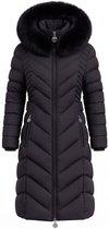 Wulux® Winterjas Dames - Parka Jas - Extra Lang Model - Getailleerde Pasvorm - Zwart - Winddicht - Maat M