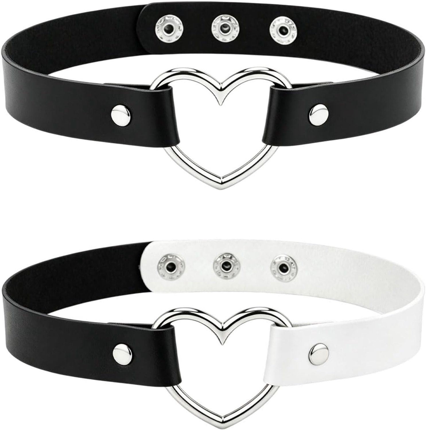 Chokerketting 42 cm - zwart leer - verstelbaar - punk en gothic stijl, 2 stuks - Vemera