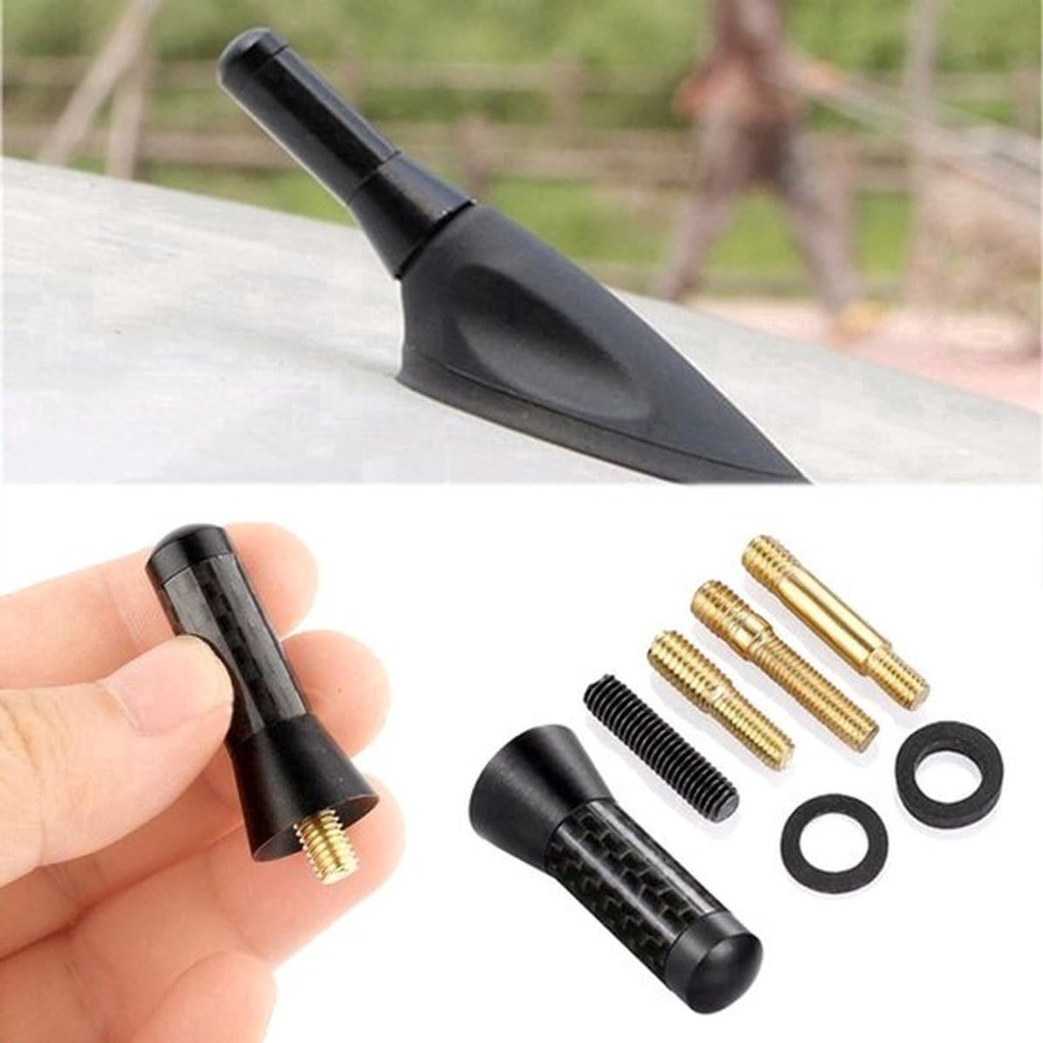 Auto antenne 3,5 cm - korte carbon look antenne - universele pasvorm - eenvoudige montage - Vemera