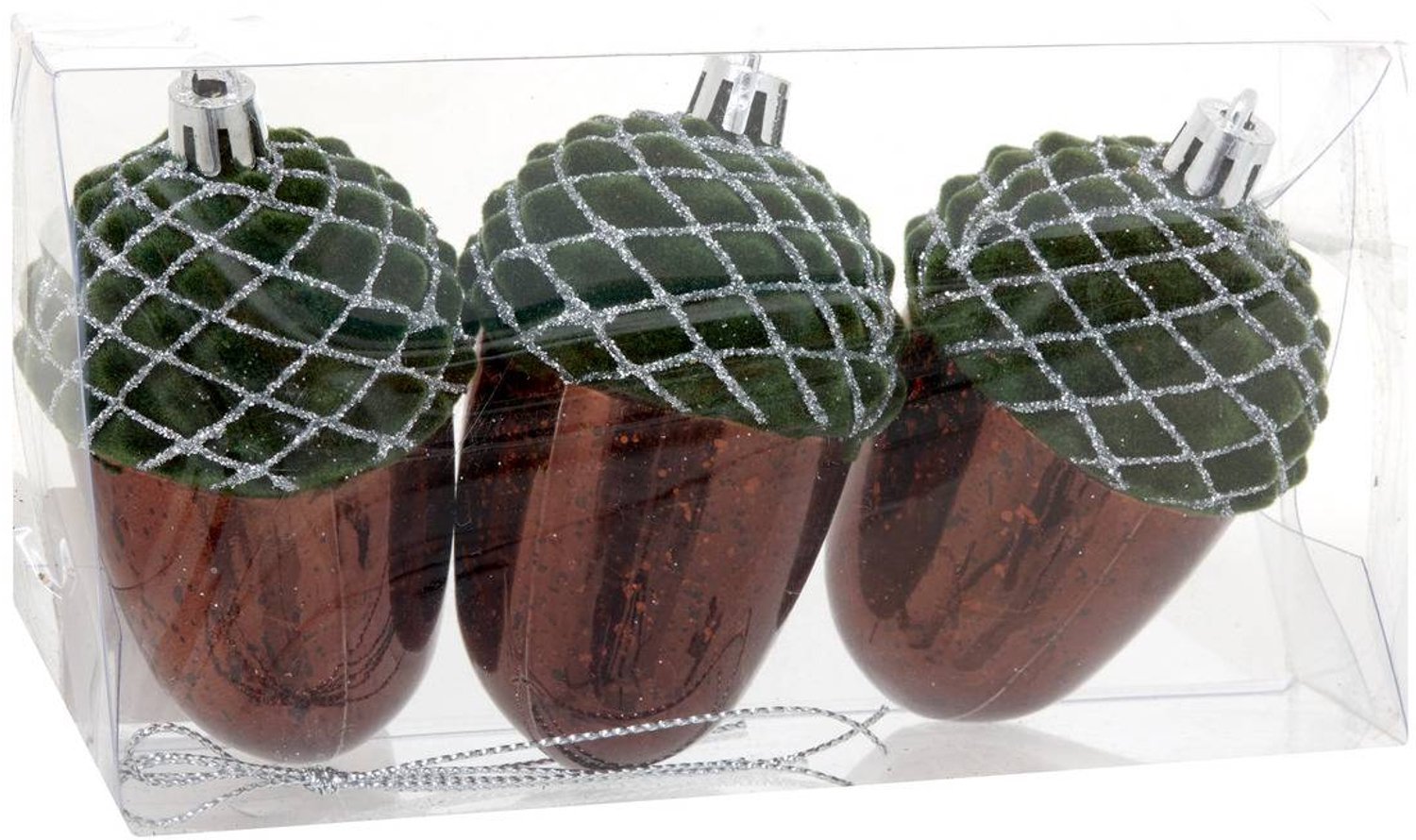 Feeric lights & Christmas Set van 3 kerstboomversieringen in de vorm van dennenappels, van groen en bruin plastic, 8 cm Marron