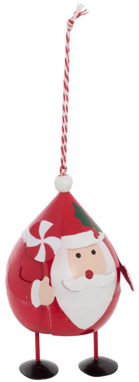 Feeric lights & Christmas Ronde dennenhouten hanger met Kerstman van rood metaal, diameter 11 cm Rouge