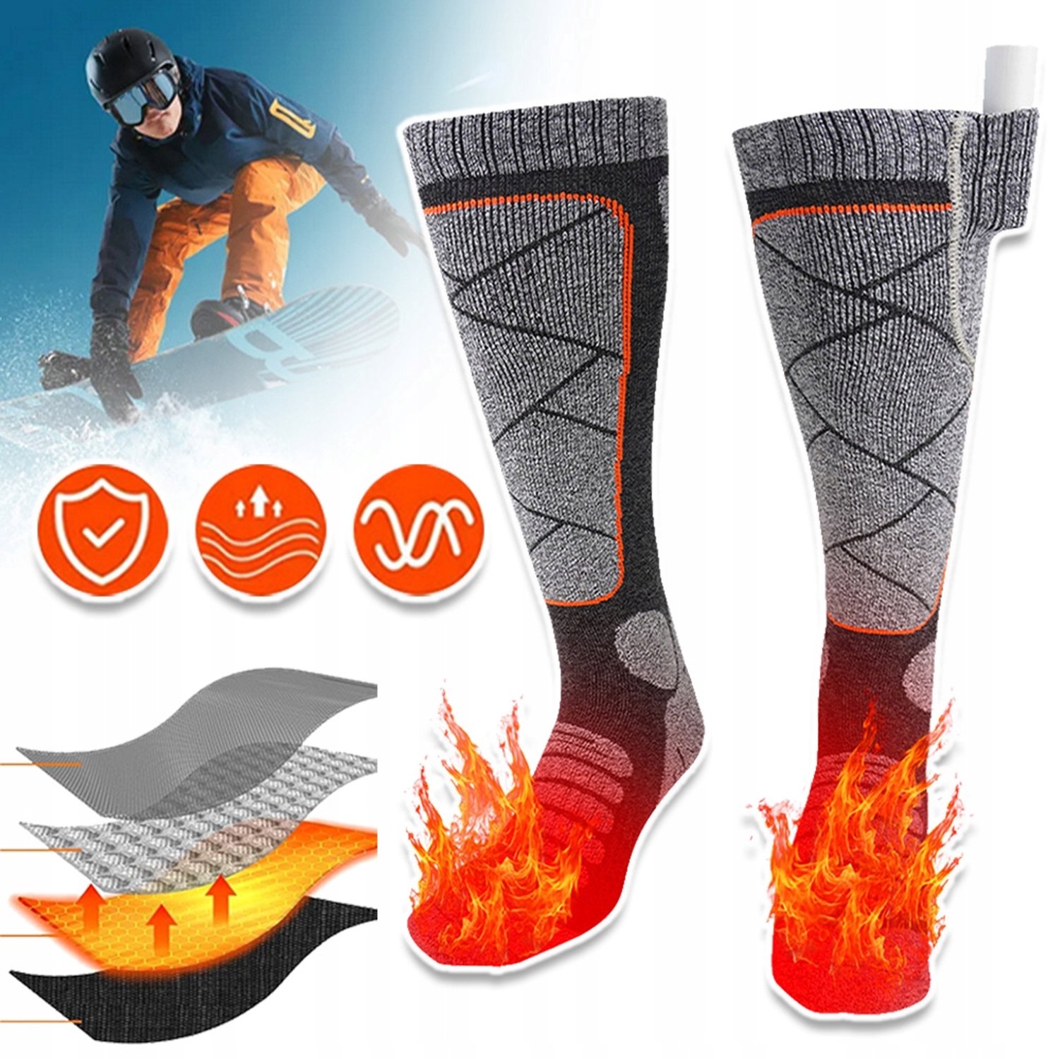 Elektrische Verwarmde Sokken met 3 Standen & 2x 2200mAh Accu Tot 20 Uur Warmte Ademend Modal Weefsel Wasbaar Unisex Winter Sokken Sinterklaas- Kerstcadeau Grijs