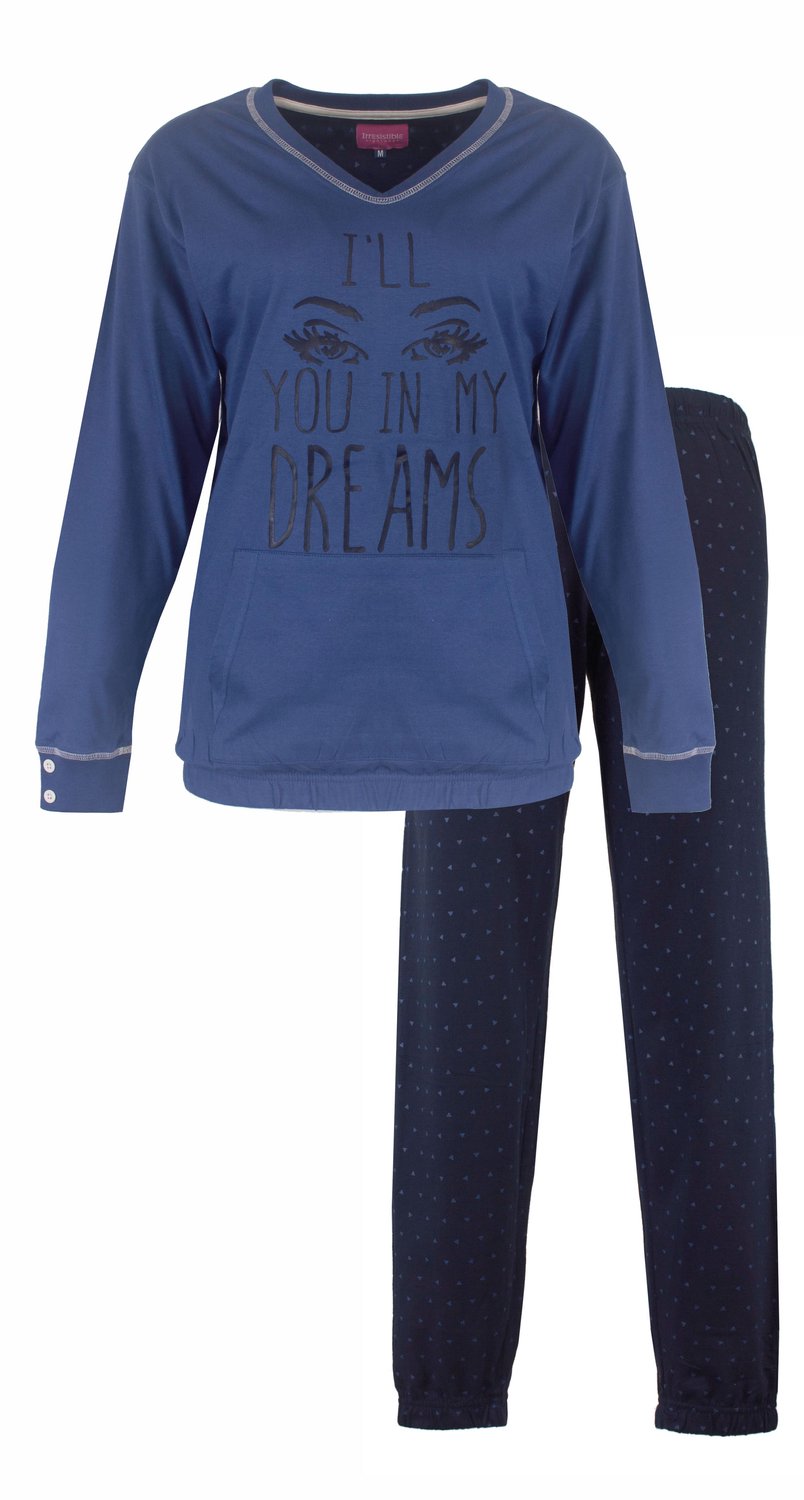 Irresistible Dames Pyjama - Katoen - V Hals - Blauw Zwart