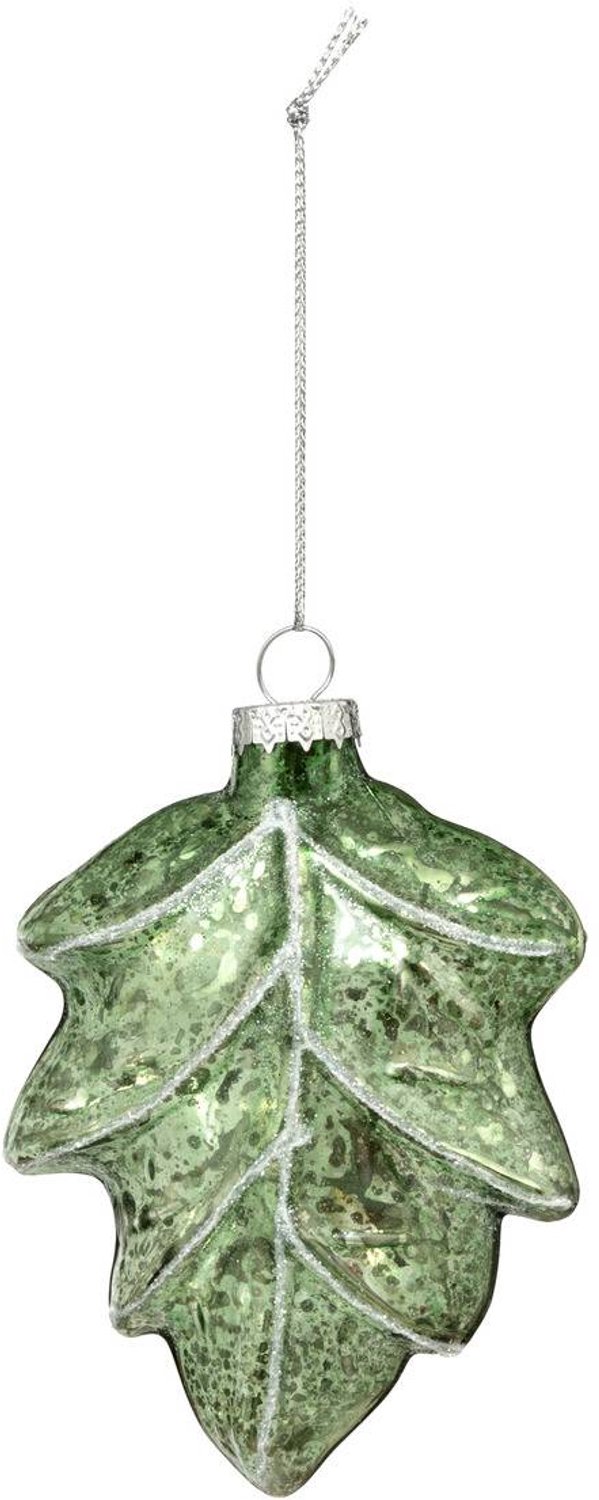 Feeric lights & Christmas Glashangsier in de vorm van een spar met berijpte bladeren, groen glas, hoogte 10 cm Vert