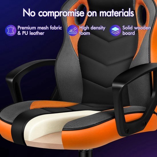 Gamingstoel - Bureaustoel - Comfortabel werken - Ergonomisch ontwerp - 70 cm diep - Oranje — afbeelding 3