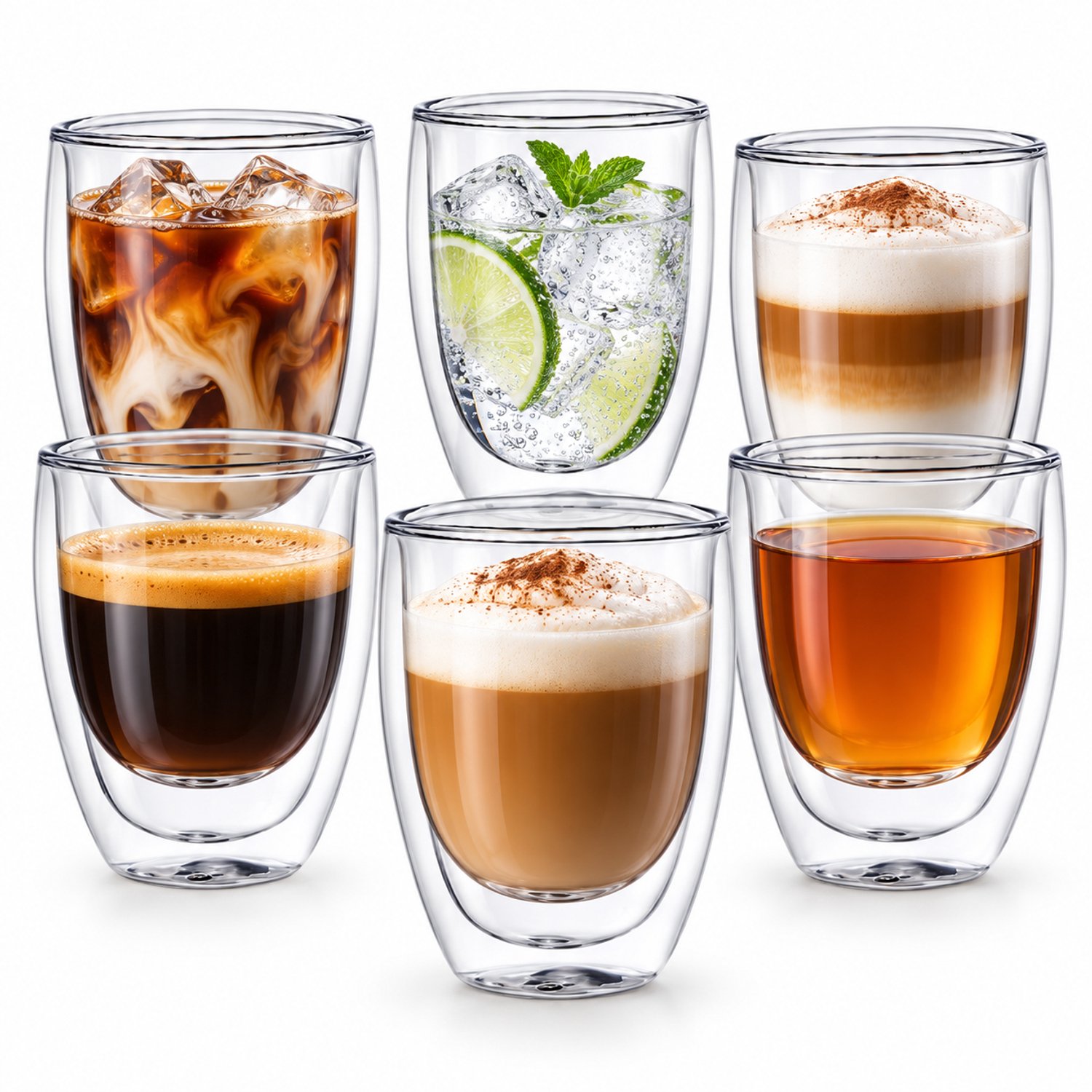 Dubbelwandige Koffieglazen Set van 6 - Theeglazen 350 ml - Borosilicaatglas - Dubbelwandige Theeglazen