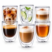 Dubbelwandige Koffieglazen Set van 6 - Theeglazen 350 ml - Borosilicaatglas - Dubbelwandige Theeglazen