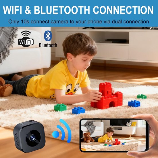 Mini beveiligingscamera, 1080P HD WiFi binnen-/buitencamera voor thuis (geschikt voor babyverzorging, huisdierbewaking of oppassen), bewaking op afstand via een mobiele app (geschikt voor iOS/Android, alleen video). — afbeelding 4