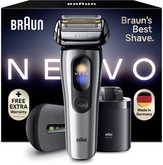 Braun NEVO Elektrisch Scheerapparaat - met AeroTouch-technologie - Smart display - Inclusief 7in1 NEVO Care System - Reisetui met Stroomvoorziening - NEVO17000C - Zilver - Scheerapparaat voor Mannen