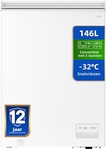 Witte CHiQ vrieskist van 146L met 12 jaar compressor garantie, instelbaar op 3 standen en snelvriezen tot -32°C.