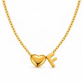 LOUNORE® Ketting met Letter F en Hartje – Dames Initiaal Ketting – Goudkleurig – Verstelbaar 40–45 cm – Inclusief Geschenkverpakking