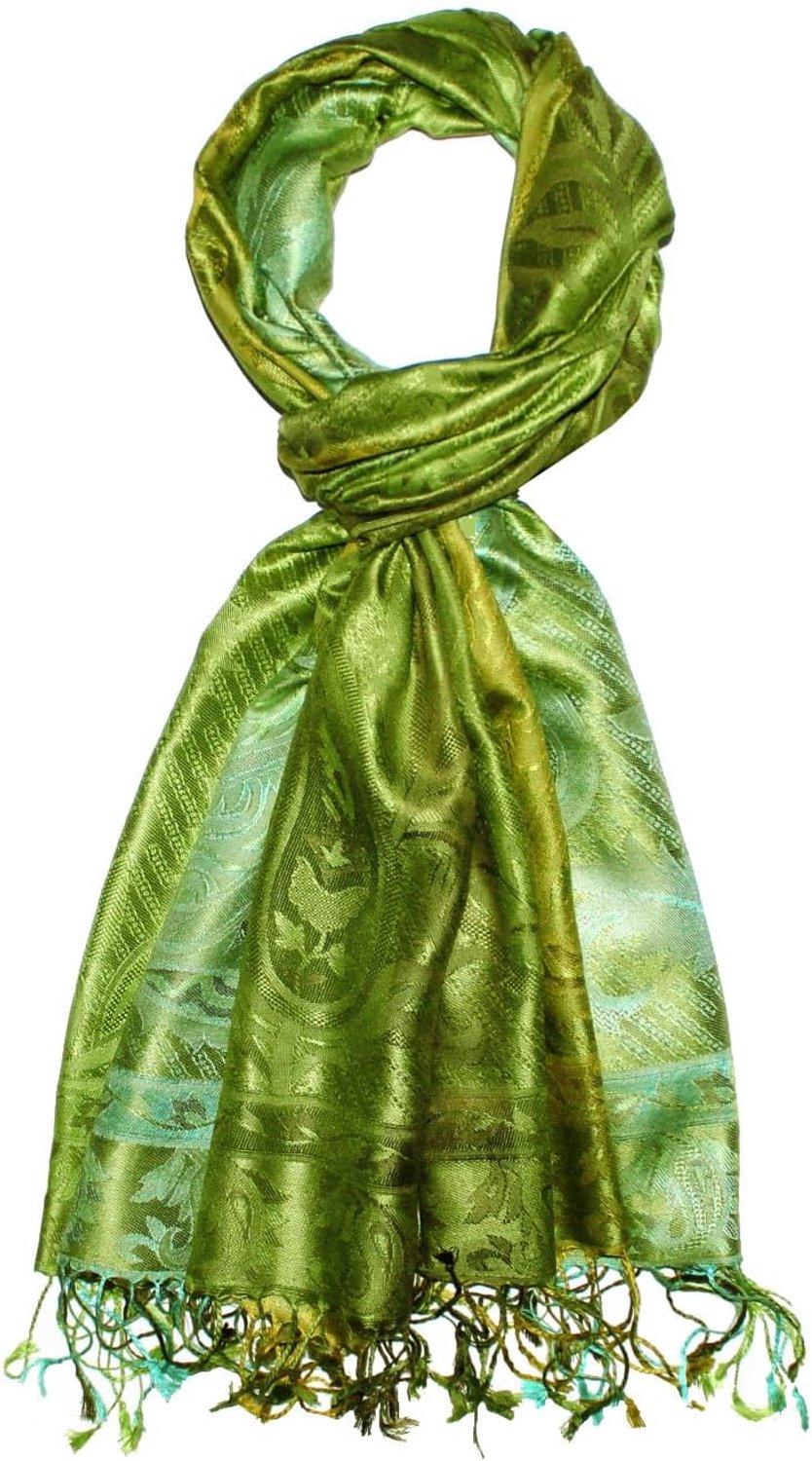 Zijde Sjaal Heren Jacquard Geweven Paisley Patroon Groen 70x190cm