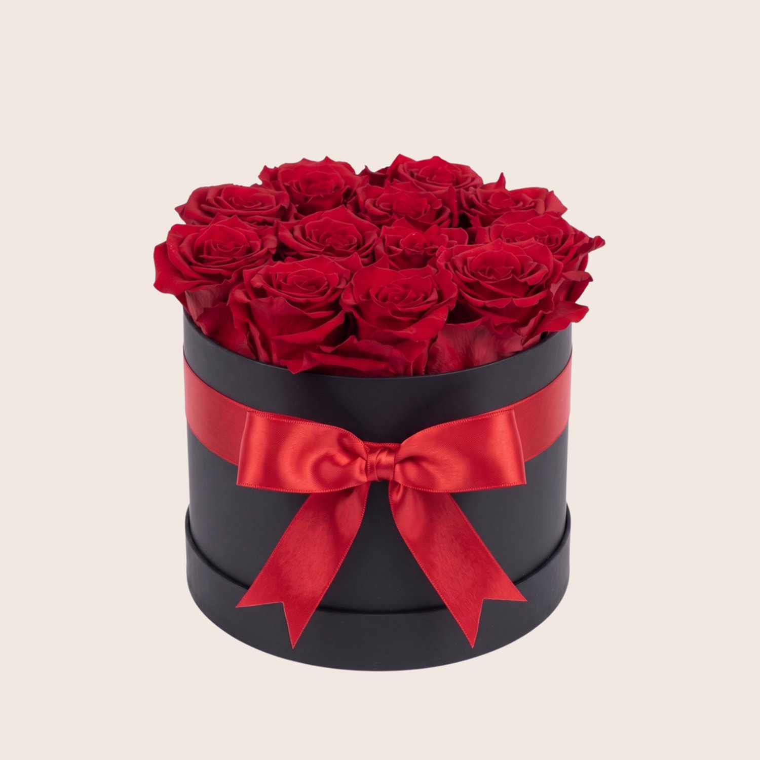 Charle Roses Signature - Rozenbox met 12 echte houdbare rozen - 20 x 14,5 cm - Velvet Red rood - zwarte cadeaubox met lint