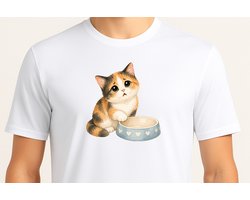 Hongerige Kat - T Shirt - Grappige Katten Print - Kattenliefhebber - Cute Cat Design - Huisdier Cadeau - Cadeau voor Kattenliefhebbers