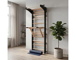 Houten Klimrek met Optrekstang & Dipstation – Multifunctioneel Sportrek & Zweeds Klimrek voor Thuis – Fitness & Spelen voor het Hele Gezin – Hout & Zwart
