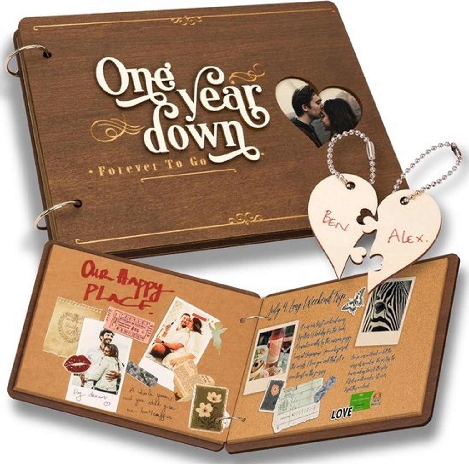 Scrapbook Set - Album voor Herinneringen - Momenten Vastleggen - Houten Omslag - 16.5 x 22.8 cm - Bruin