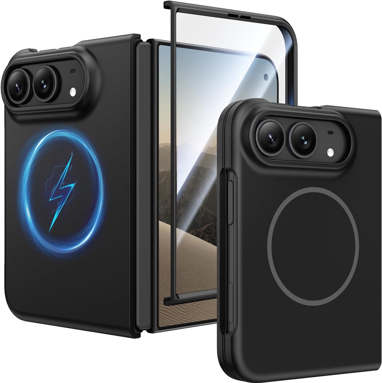 Zandarix Hoesje Geschikt voor Apple iPhone Duo - Geschikt voor Mag - Met Ingebouwde Screenprotector - Mat - Schokbestendig - Back Cover Hoesje - Zwart