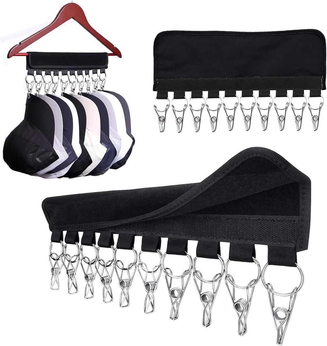 2 stuks - Kledinghouder - 10 klemmen Kledinghouder - geschikt voor hoeden, handschoenen, kleding, sokken, ondergoed - zwart