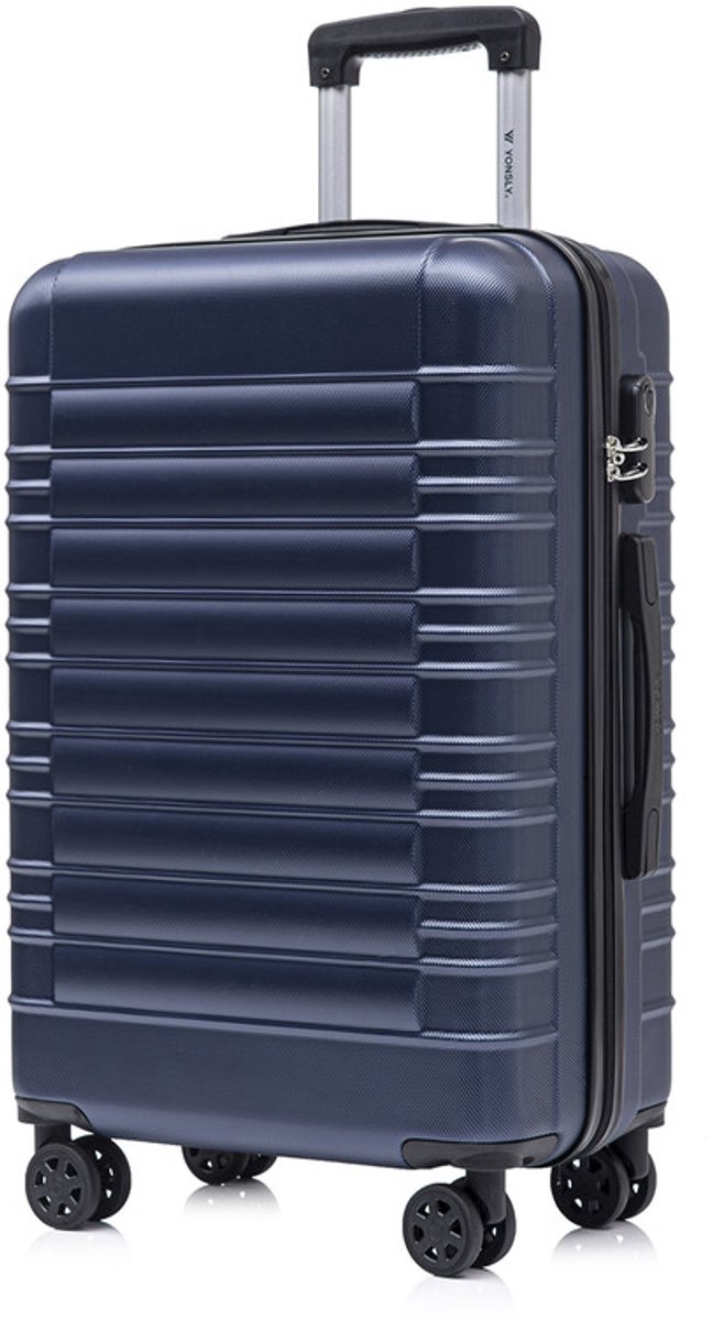 YONSLY Handbagage Koffer - 66cm - 66 L - Cijferslot- 360° Draaibare Wielen - Trolley- 66 x 43 x 26 cm - Donkerblauw