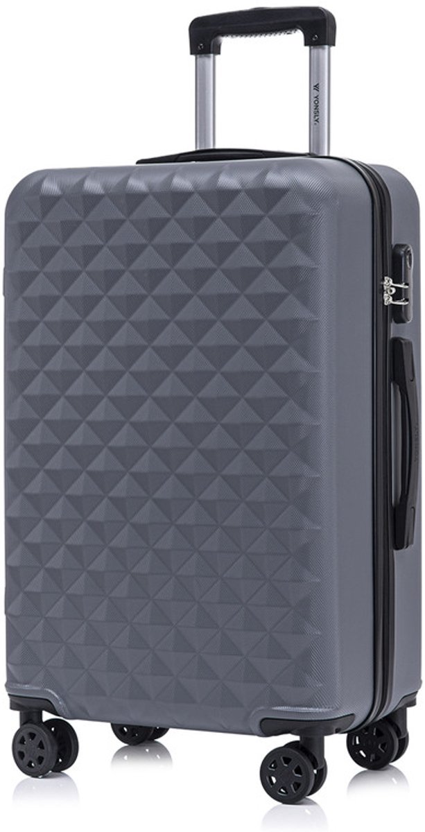 YONSLY Handbagage Koffer - 66cm - 66 L - Cijferslot- 360° Draaibare Wielen - Trolley- 66 x 43 x 26 cm - Grijs