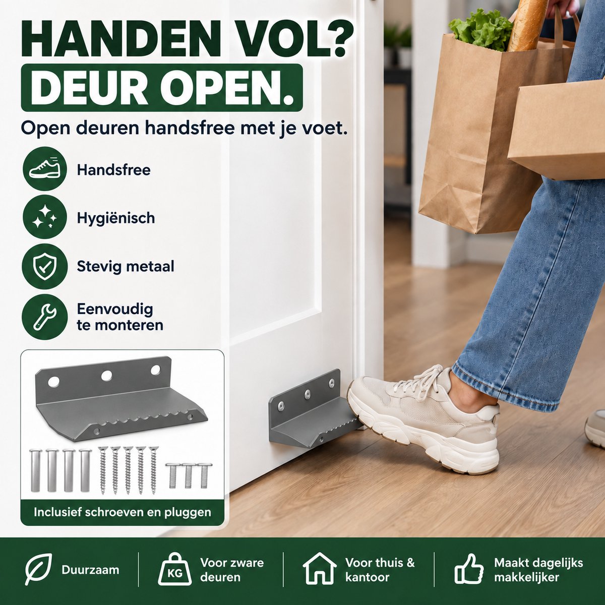 Zirkle Handsfree Kastopener met Voetbediening – RVS Voetgreep voor Keukenkast, Lade, Kastdeur, Dressoir, Garderobekast en Badkamerkast – Openen Zonder Handen – Handcontactvrije Kastdeuropener met Eenvoudige Montage - Grijs