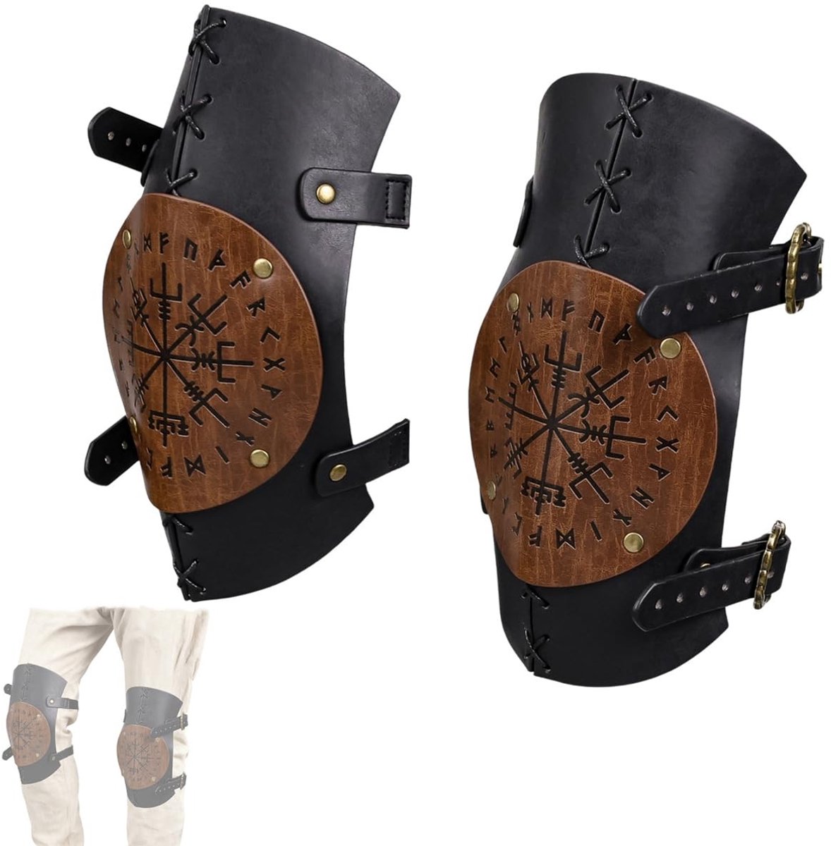 Middeleeuwse Kniebeschermers in Vikingstijl met Kompas Symbool voor Kostuums en Dagelijks Gebruik