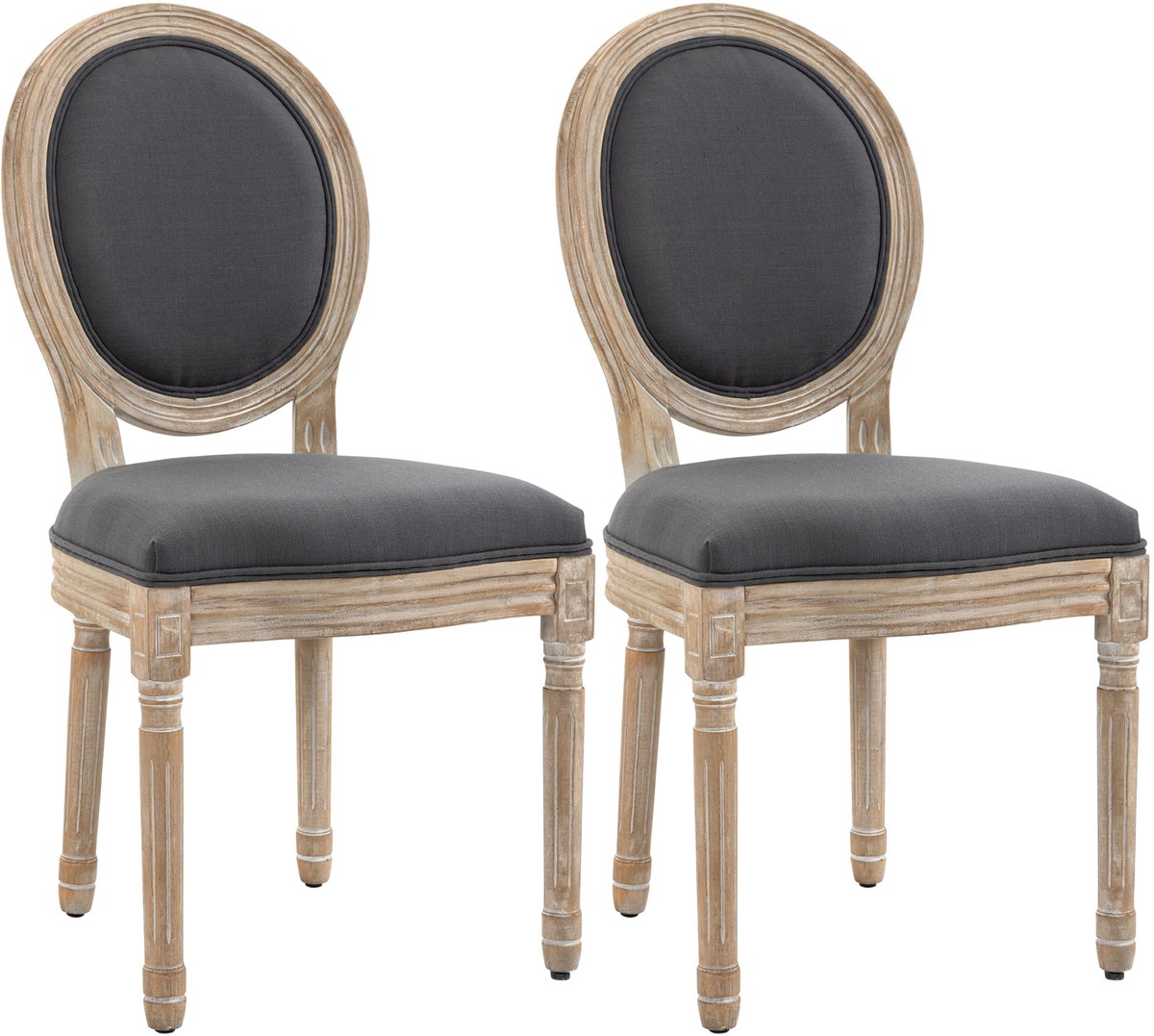 HOMCOM Eetkamerstoel - Stof met linnenlook (100% polyester), rubberhout - 49 x 56 x 96 cm - Grijs