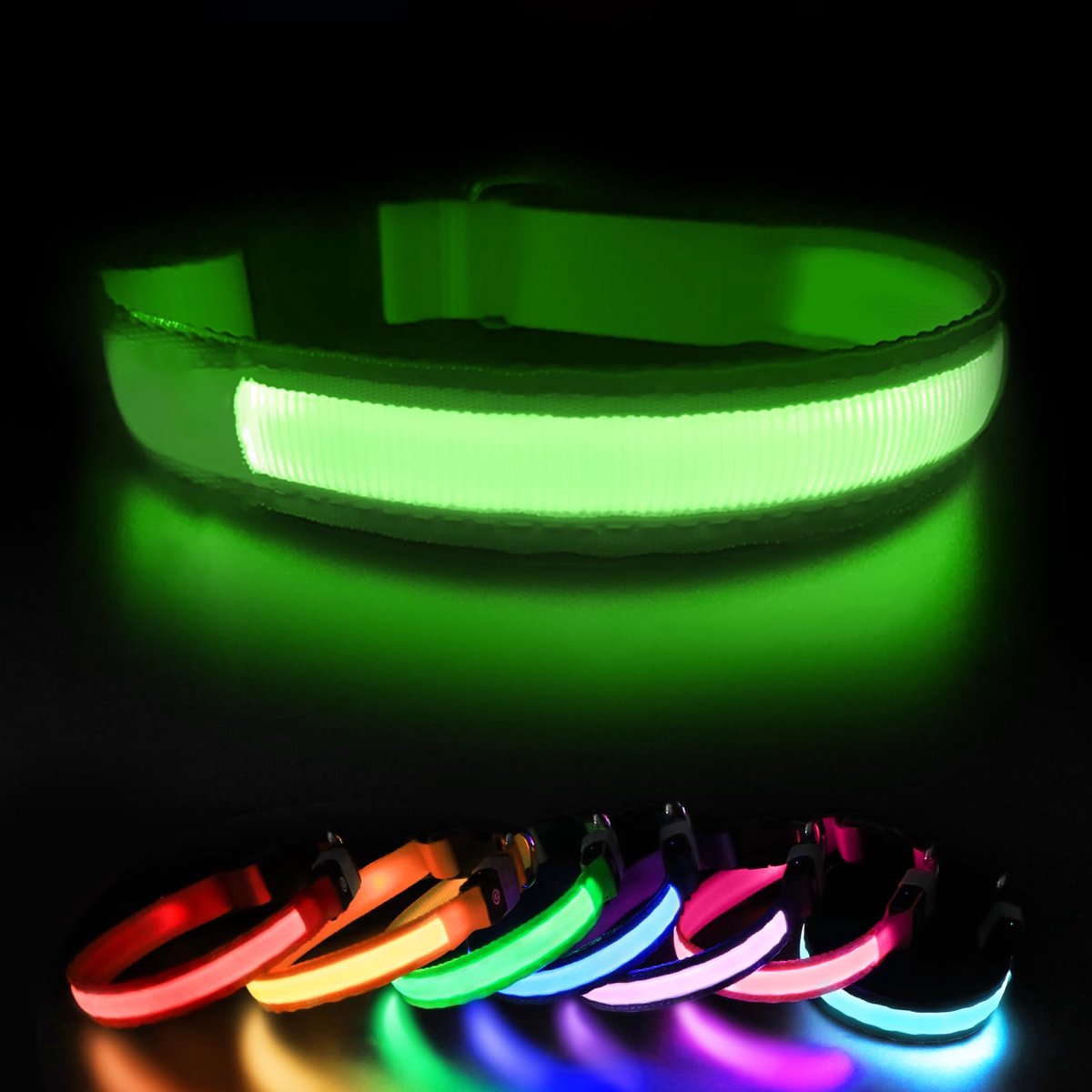 MASBRILL Lichtgevende hondenhalsband, 3 modi, hondenhalsband, oplaadbaar, waterdicht, instelbare verlichting - ShopVlot