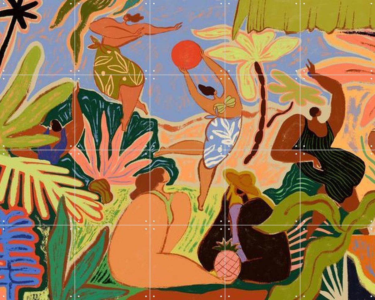 IXXI Midsummer in Motion, Arty Guava - 100 x 80 cm - Gratis ophangtool - Grote wanddecoratie en posters - Kleurrijk, Illustraties, Speels, Woonkamer
