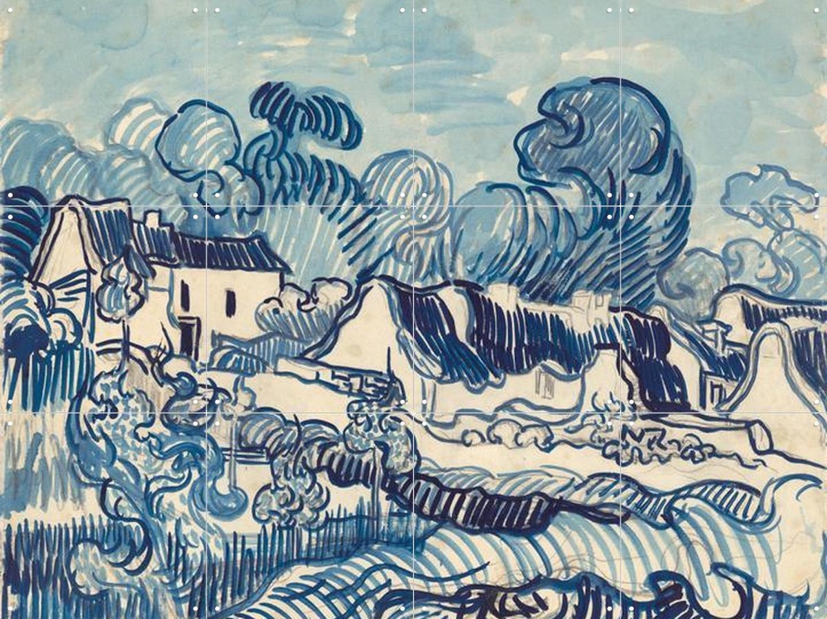 IXXI Landschap met huizen (1890), Vincent van Gogh (1853 - 1890) & Van Gogh Museum - 80 x 60 cm - Gratis ophangtool - Grote wanddecoratie en posters -