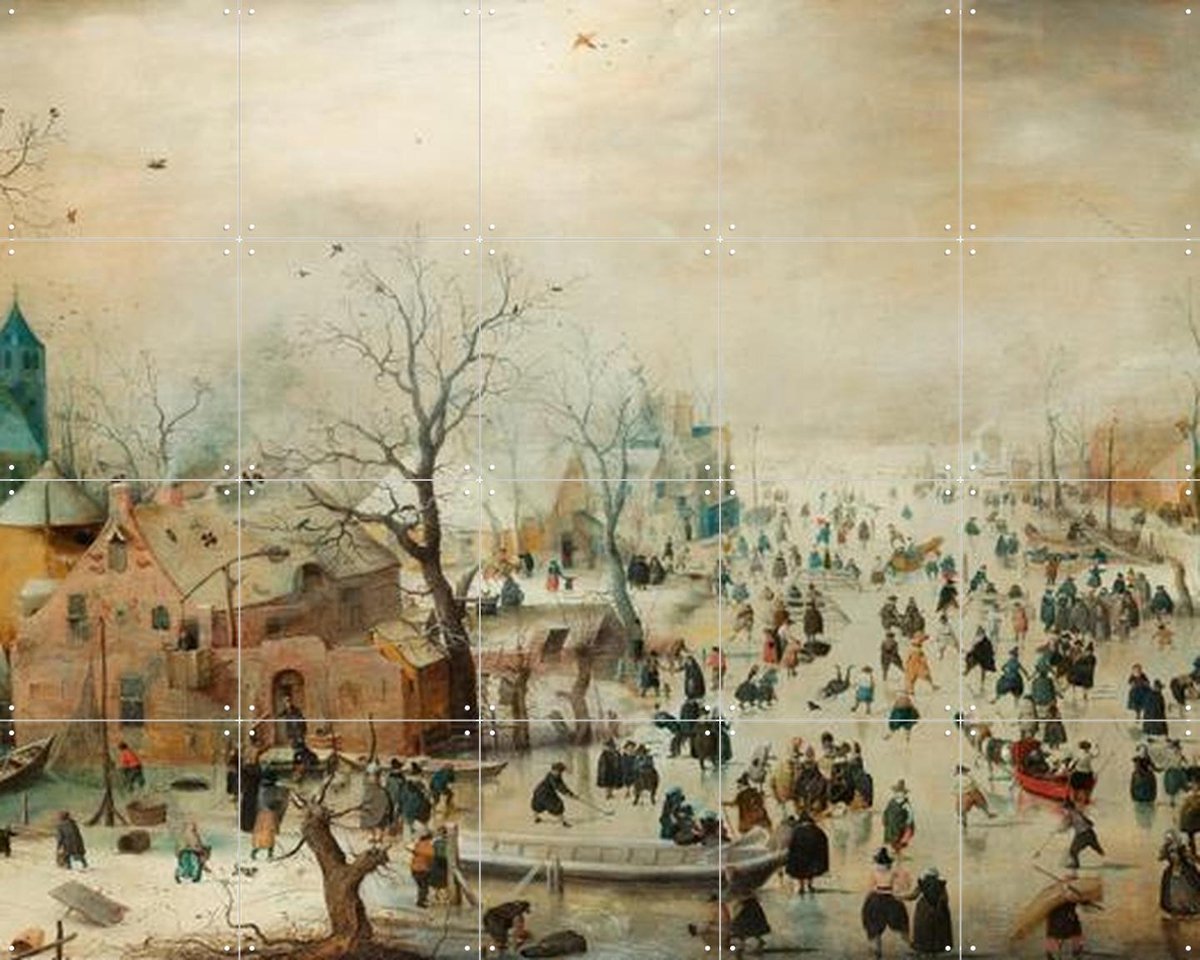 IXXI Winterlandschap met schaaters, Hendrick Avercamp & Rijksmuseum - 100 x 80 cm - Gratis ophangtool - Grote wanddecoratie en posters - Klassiek