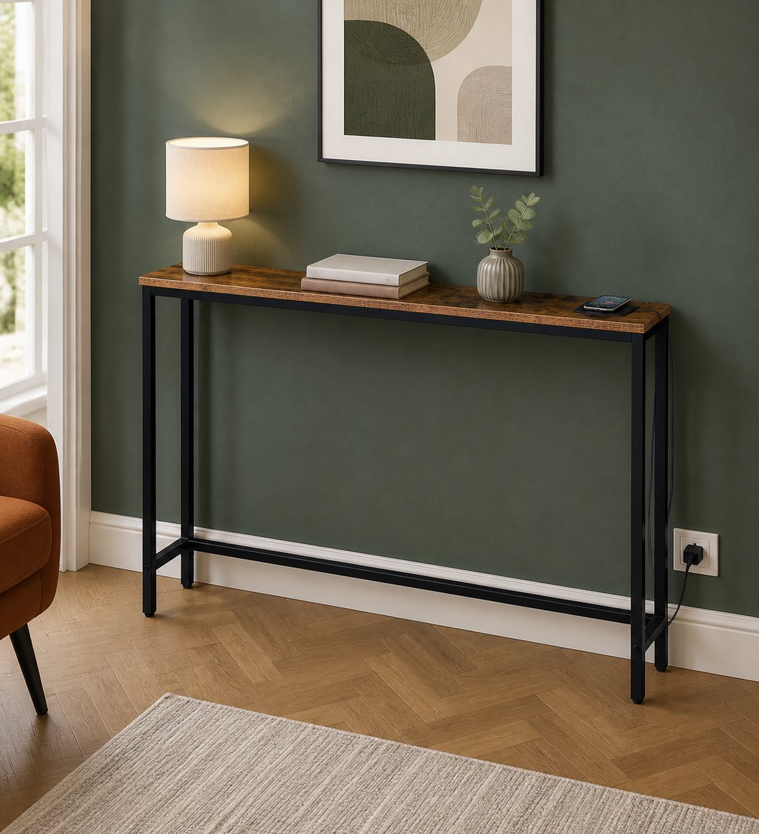 TRANKIELO® - Compacte Consoletafel met Stopcontacten en USB-aansluitingen – Multifunctionele Bijzettafel voor Hal en Gangen